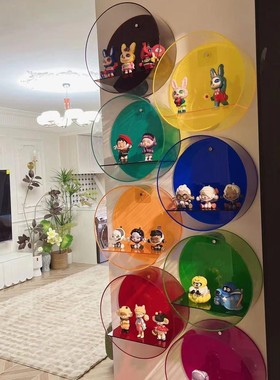 多巴胺盲盒置物架亚克力玄关透明书架圆形壁挂上墙创意手办公仔无