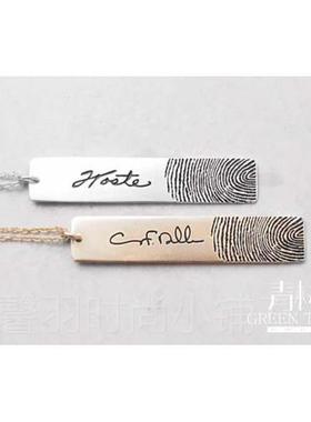 新款青树原创定制925 银签款名指纹刻项链男女情侣项链锁字骨链毛