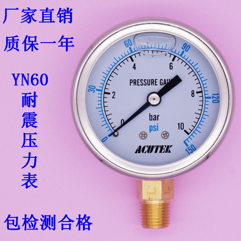 ACUTEK 油压 气压 液压 抗震 防震 耐震压力表 YN60 10bar  PT1/4