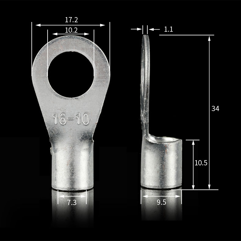 国标紫铜 OT冷压接线端子 RNB圆型裸端头OKT16-10 铜鼻子500只