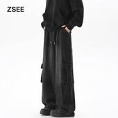 长裤 ZSEE春秋季 子 直筒牛仔裤 男生水洗黑色工装 美式 潮牌宽松大码
