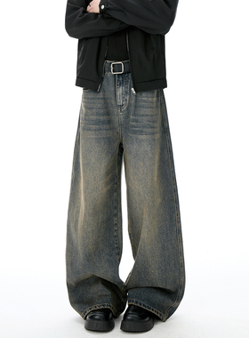 ZSEE美式复古牛仔裤男士秋季新款宽松直筒裤渐变水洗休闲长裤子