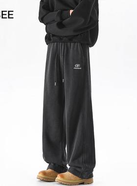 ZSEE 春季卫裤男重磅水洗美式潮牌垂感直筒宽松大码运动休闲长裤