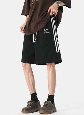 ZSEE 美式运动短裤男夏季宽松潮牌三条杠条纹休闲裤重磅五分卫裤