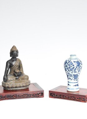 红木红酸枝回纹底座紫砂荼壶花瓶盆景底座长方形明式摆件实木托架