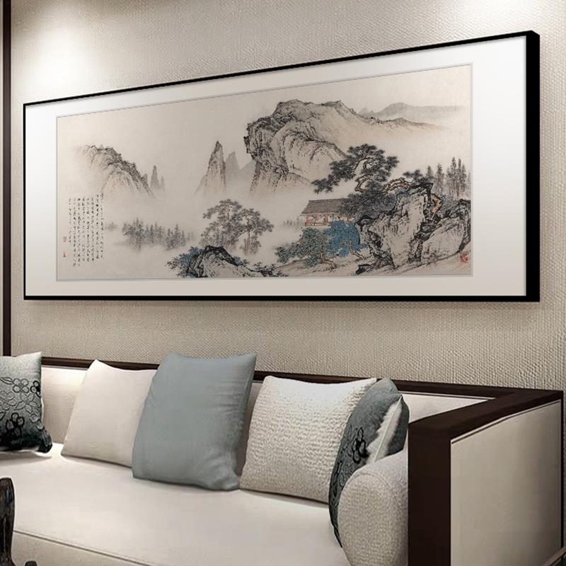 山水画招财客厅沙发背景墙装饰画大气茶室书房挂画国画办公室壁画
