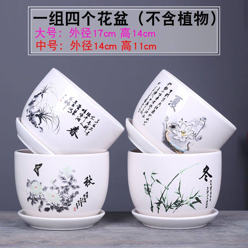 新疆包邮桌面花盆陶瓷大号清仓特价带托盘家用阳台绿萝吊兰绿植多