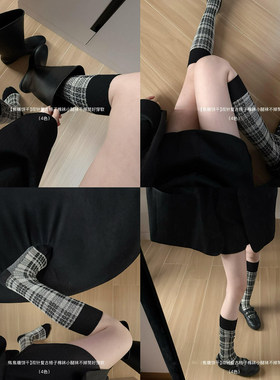 别只穿纯色小腿袜啦~格子小腿袜巨高级~够显瘦~甜酷黑白格很帅y