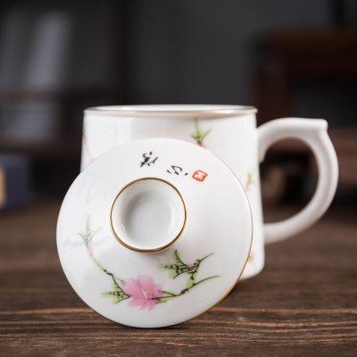 景德镇陶瓷百川杯茶水分离办公室带盖过滤马克茶杯男女士情侣水杯