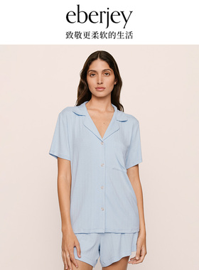Eberjey美国莫代尔罗纹休闲家居服夏季舒适短袖女睡衣
