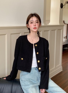 黑色小香风外套女小个子2026早春新款法式短款上衣高级感气质百搭