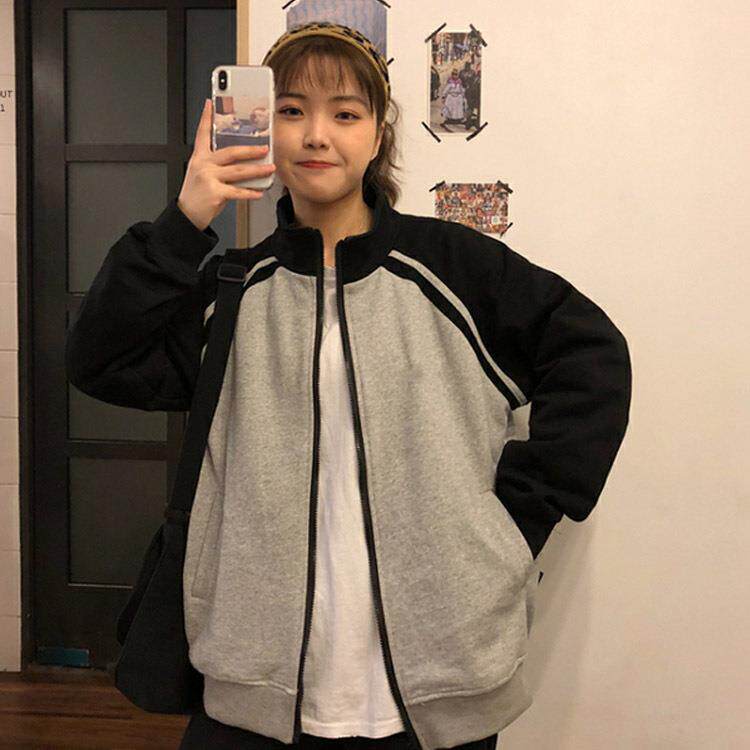 春秋新款大码女装胖妹妹棒球服运动外套女韩版原宿bf长袖开衫上衣