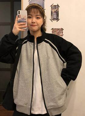 春秋新款大码女装胖妹妹棒球服运动外套女韩版原宿bf长袖开衫上衣