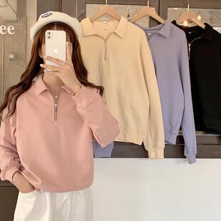原宿风卫衣女立领oversize大码休闲上衣港风打底衫学生女装潮