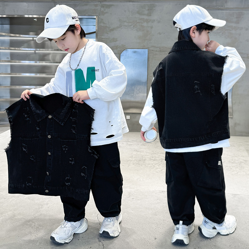 做旧翻领常规款牛仔布纽扣马甲,童装/婴儿装/亲子装,马甲,淘宝优惠券,粉丝福利购,淘宝优惠卷