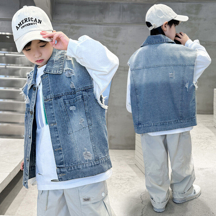 做旧翻领常规款牛仔布单排扣马甲,童装/婴儿装/亲子装,马甲,淘宝优惠券,粉丝福利购,淘宝优惠卷