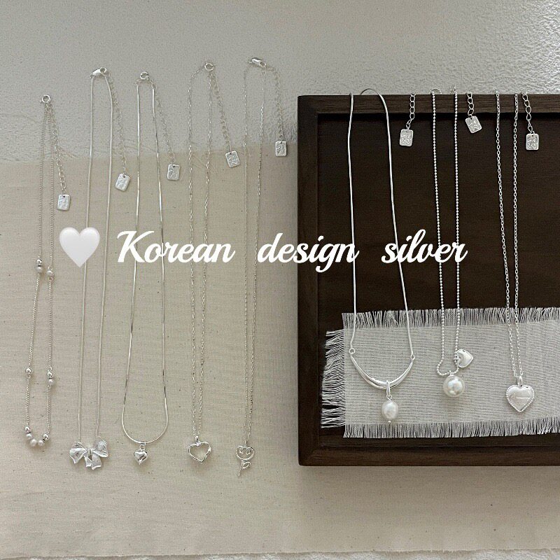 韩国东大门亮银饰品 S925纯银爱心项链 多款组合锁骨链女高级感女
