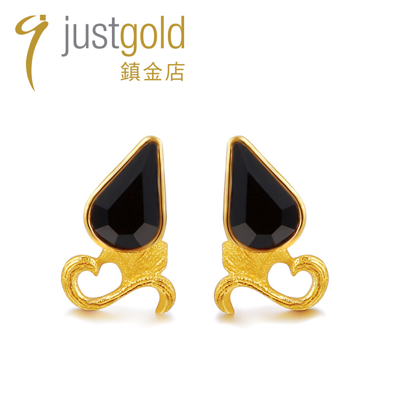 justgold鎮金店女皇足金黄金耳钉耳环时尚简约大方送情人1321941Y