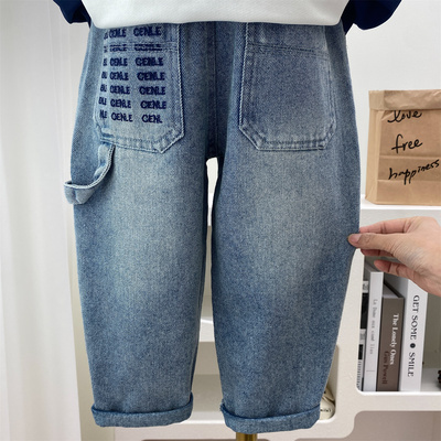 小男孩春秋外穿柔软牛仔长裤蓝色
