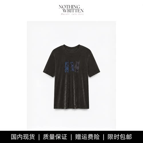 【现货】NOTHING WRITTEN植绒童趣短袖动物图案植绒修身T恤上衣女