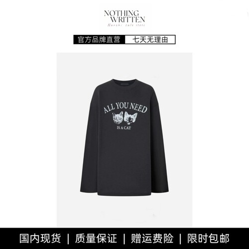 【现货】NOTHING WRITTEN卡通萌宠印花宽松慵懒长袖T恤圆领上衣