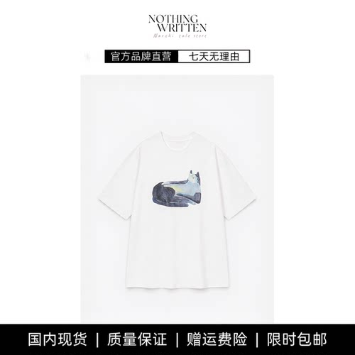 【现货】NOTHING WRITTEN趣味印花T恤休闲宽松棉质猫咪短袖上衣