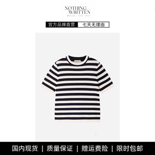 【现货】NOTHING WRITTEN条纹圆领套头法式条纹毛短袖针织T恤上衣