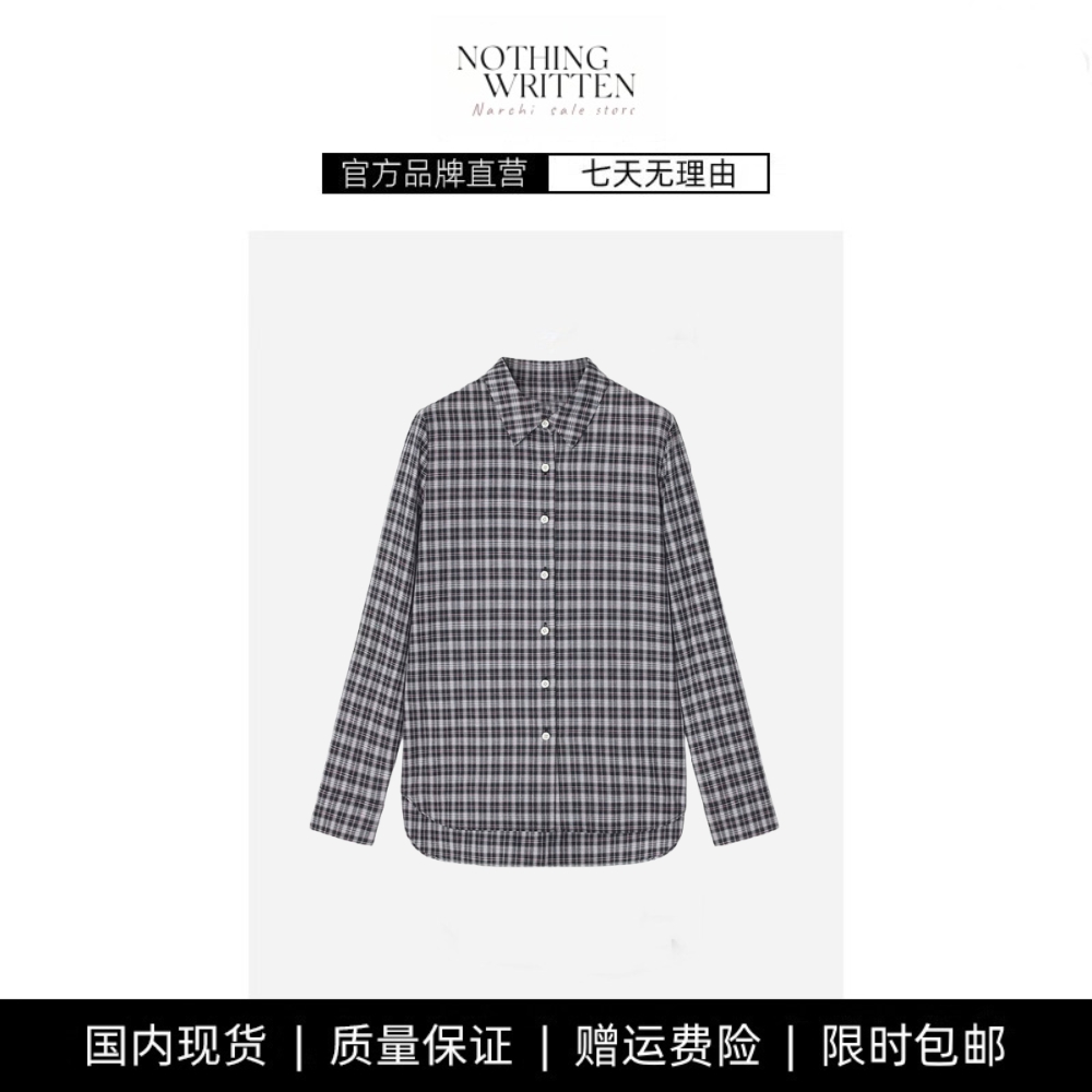 【现货】NOTHING WRITTEN棉质斜纹格子长袖衬衫女通勤衬衣上衣