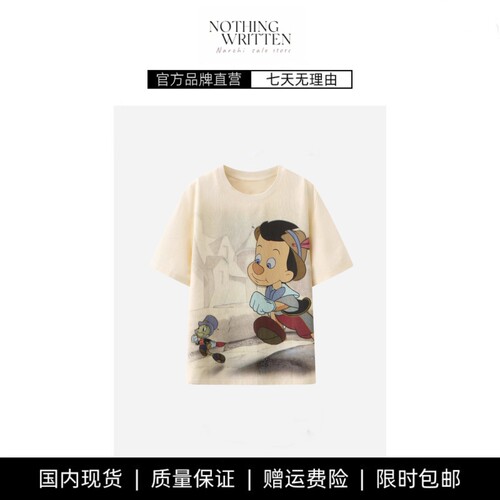 【现货】NOTHING WRITTEN卡通落肩T恤宽松休闲减龄圆领短袖上衣女