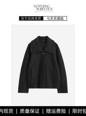 【现货】NOTHING WRITTEN大翻领羊毛短款毛呢外套女秋季黑色上衣