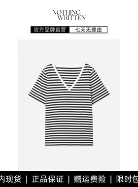 【现货】NOTHING WRITTEN 标准版型V领短袖百搭T恤黑色打底上衣夏