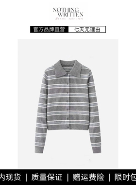 【现货】NOTHING WRITTEN条纹长袖针织开衫百搭POLO减龄休闲毛衣