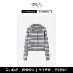 【现货】NOTHING WRITTEN条纹长袖针织开衫百搭POLO减龄休闲毛衣