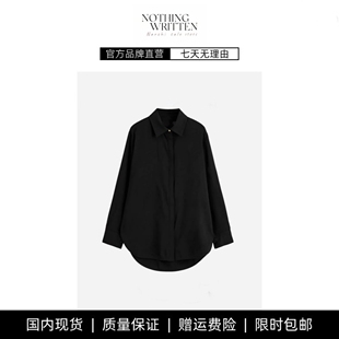 现货 翻领衬衫 NOTHING 型亚麻混纺加长款 黑色 WRITTEN休闲版