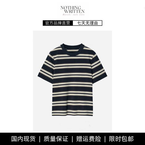 【现货】NOTHING WRITTEN休闲款圆领条纹短袖针织T恤女夏透气上衣