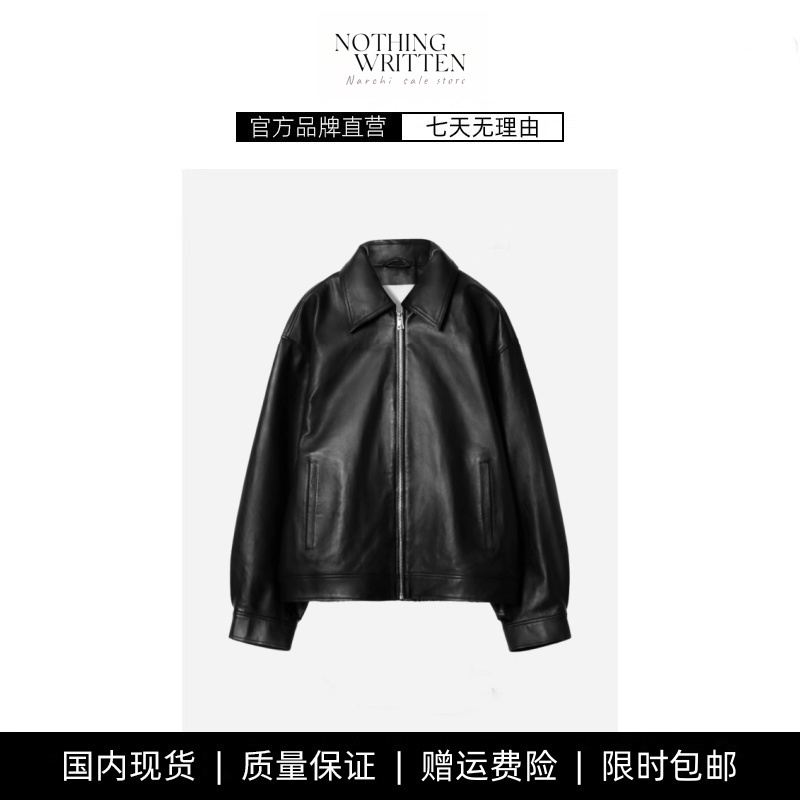 【现货】NOTHING WRITTEN气质机车风翻领皮衣夹克外套女秋季上衣