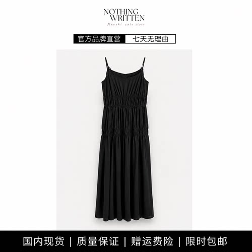 【现货】NOTHING WRITTEN标准版型抽褶中长吊带连衣裙黑色夏新品