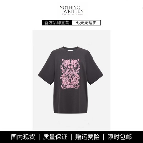 【现货】NOTHING WRITTEN休闲印花绣花圆领T恤宽松圆领棉质短上衣