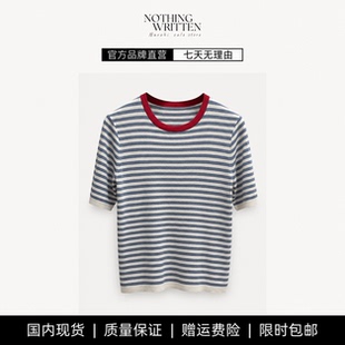 【现货】NOTHING WRITTEN条纹针织上衣高端女百搭针织衫短袖T恤女