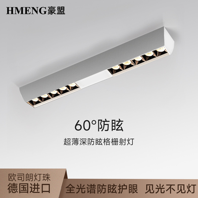明装长条LED格栅灯客厅超薄无主灯斗胆射灯智能防眩卧室四头筒灯