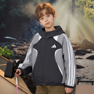 adidas阿迪达斯男女童JK FF WV JKT梭织外套薄拼色连帽夹克KG6613