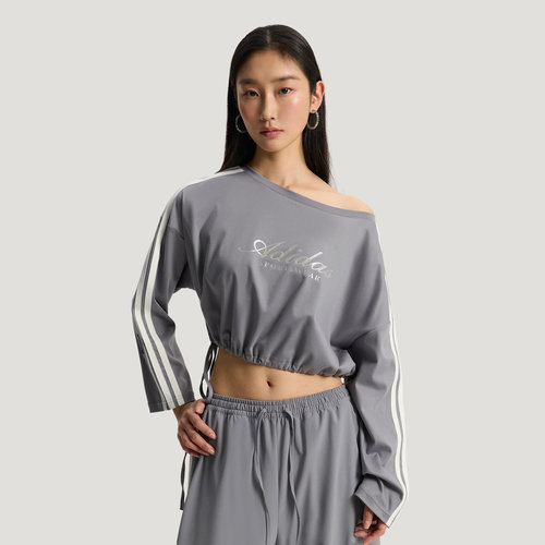 滔搏adidas阿迪达斯女子潮流条纹短款运动休闲圆领长袖T恤KX8924