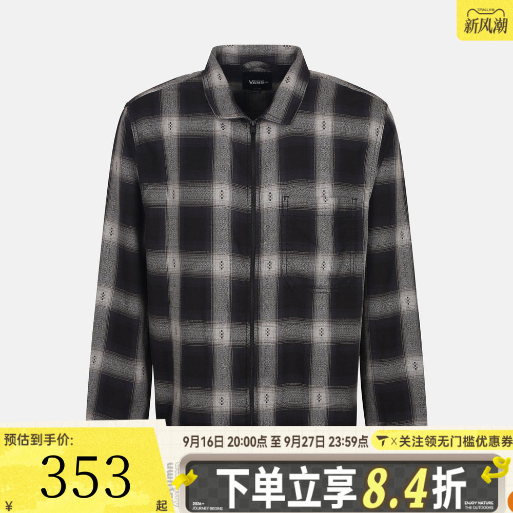 VANS范斯男子Larkspur Zip Plaid Flannel长袖衬衫VN000U57BLK