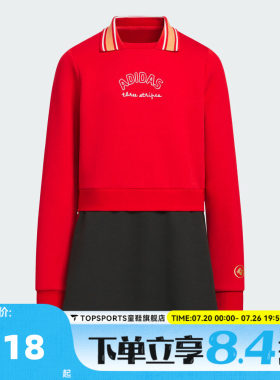 adidas阿迪达斯女大童装新年过年衣服女孩长袖连衣裙KV6916