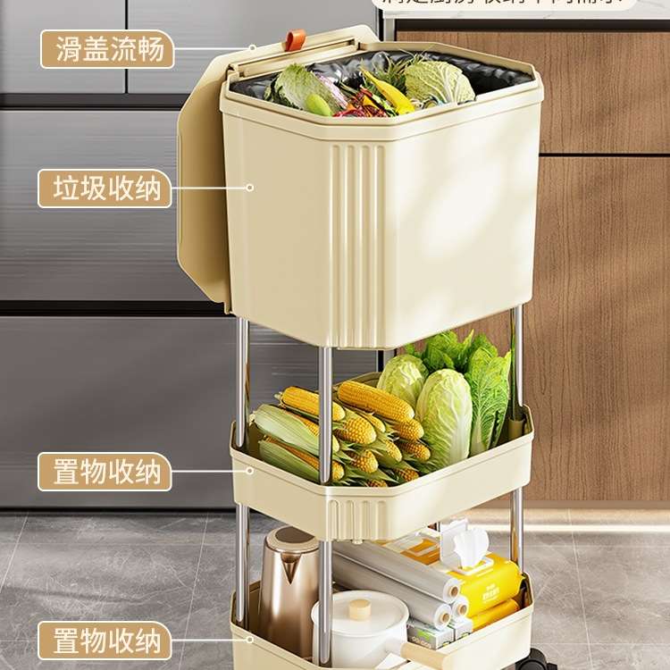 厨房垃圾桶家用高款双层免弯腰2025新款带盖大容量带轮可移动2025