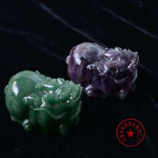 天然水晶原石绿东陵紫水晶雕刻件招财貔貅办公桌面摆件水晶工艺品