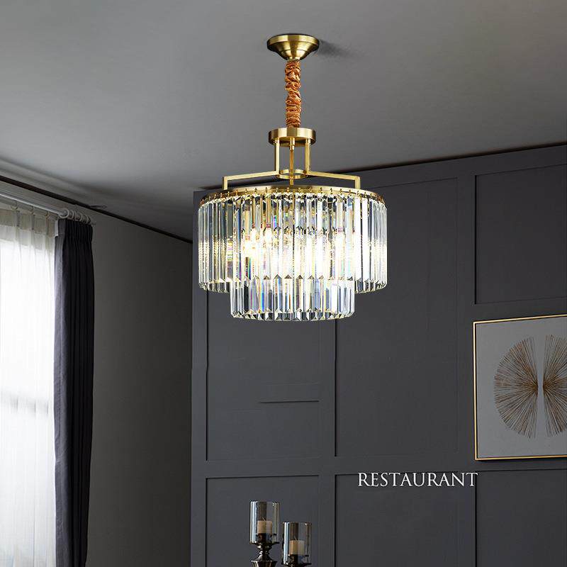 新款后现代简约轻奢水晶吊灯美式轻奢餐厅灯吸吊两用门厅玄关全铜