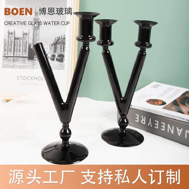 复古黑色双头玻璃烛台花瓶花插两用器皿浪漫烛光晚餐婚庆拍摄道具,家装灯饰光源,其它灯具灯饰,淘宝优惠券,粉丝福利购,淘宝优惠卷