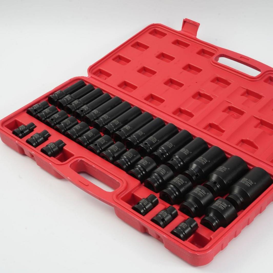 气动加长套筒35件套套筒电动扳手套筒 黑六角加长短套筒套装