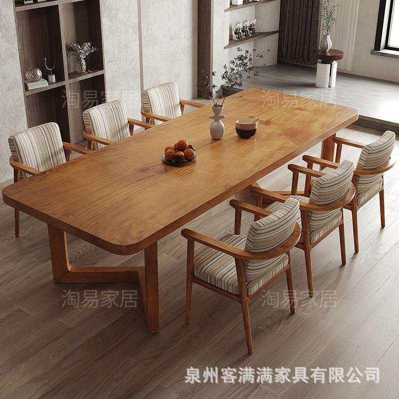 北欧全实木餐桌椅组合原木长条桌长方形工作台家用餐书一体吃饭桌